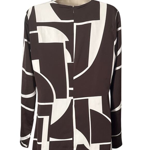 NWT Mango MNG Abstract Geo Print Long Sleeve Satin Dress Brown Cream Size M - Picture 10 of 13